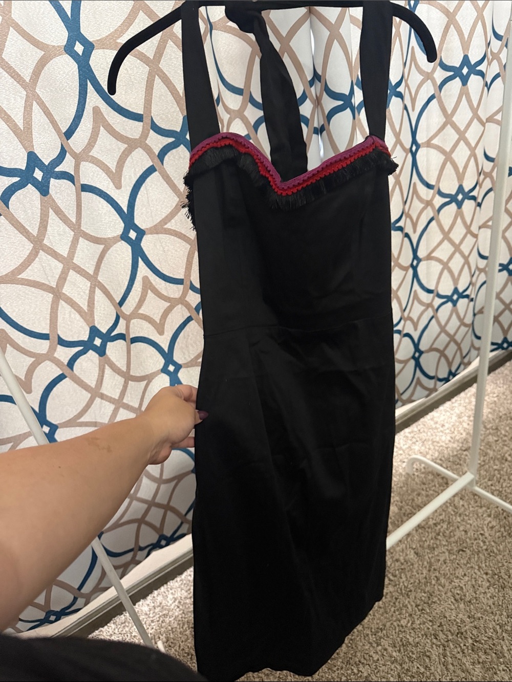 Collectif Black Halter Sheath Dress with Pink Trim